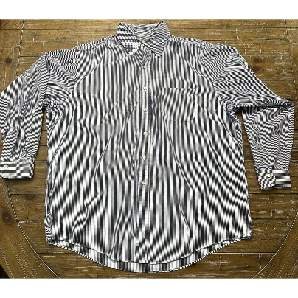 Brooks Brothers Makers 17.5-35 Blue Stripe Dress Shirt Made USA Cotton